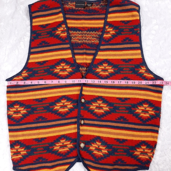 Structure size XL vintage Aztec Southwestern button up knit sweater vest boho - Picture 3 of 7